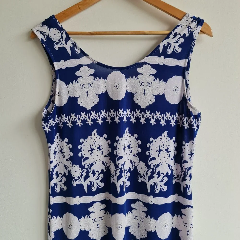 Gerard Blue White Pattern Sleeveless Summer Dress UK 12 Stretch - Picture 2 of 7